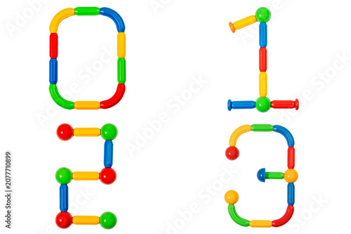 Colorful Magnetic Building Blocks Forming Numbers Zero to Three