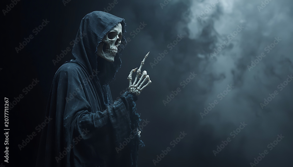Obraz premium Grim Reaper – Dark Hooded Skeleton in Mist