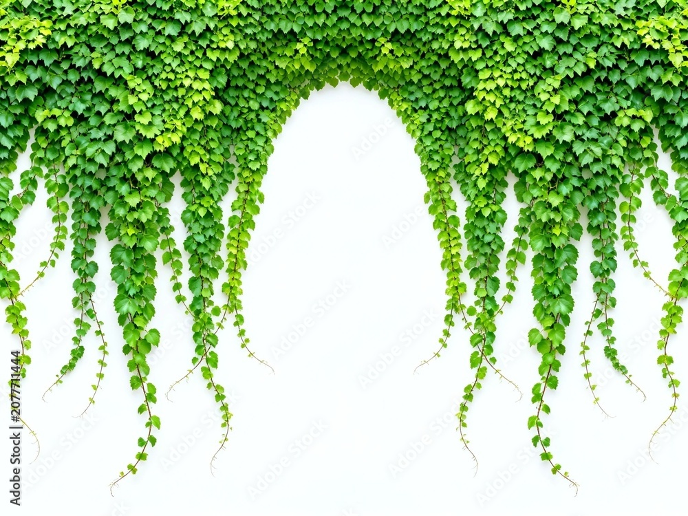 Fototapeta premium Green Ivy Wall Arch with White Background