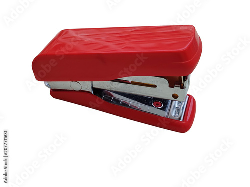 Fotografía red stapler isolated on white background