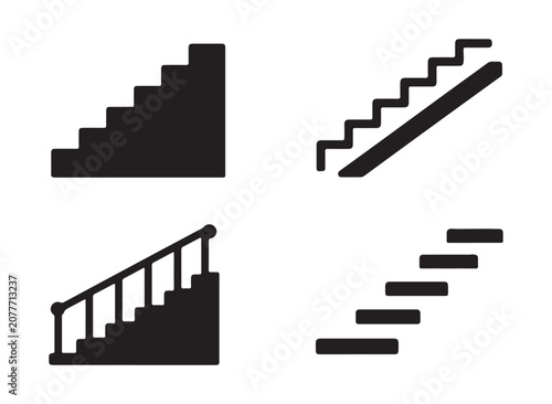 Quadro em tela Four Black Staircase Icon Variations on White Background