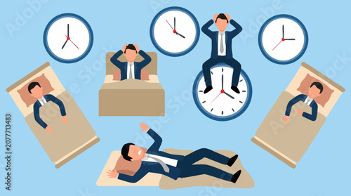 Фотография Businessman struggling with sleep and time management due to work stress