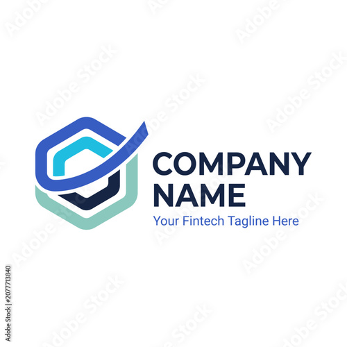 Modern fintech hexagon logo design template with checkmark icon