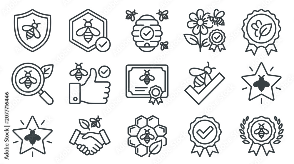 Fototapeta premium Honey quality badges and seal icons set.