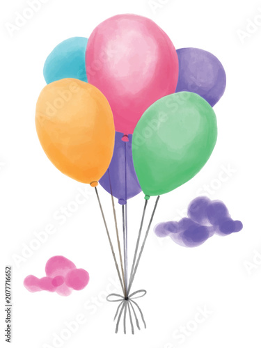 Colorful Watercolor Balloon Clipart Set, Celebration Party Decoration Isolated Elements
