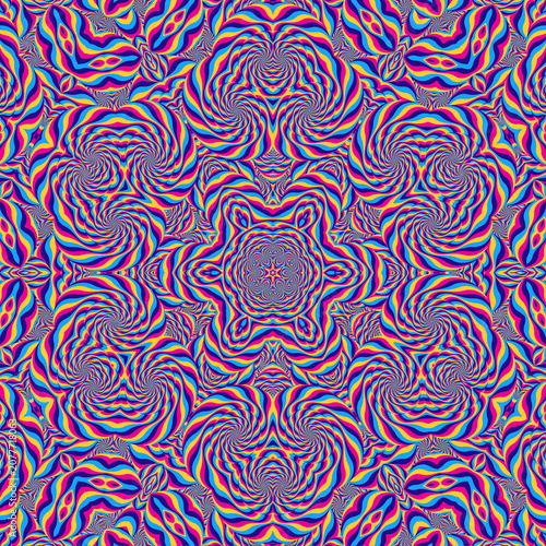Fotografie Psychedelic optical illusion seamless pattern, trippy kaleidoscope background wi