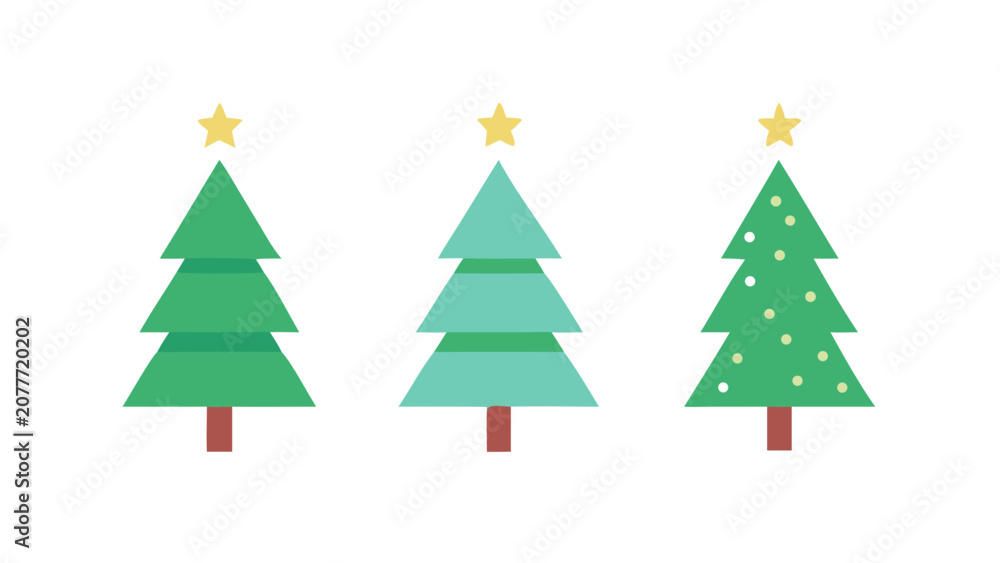 Obraz premium Christmas Tree Icons Flat Vector Illustration On Black Background