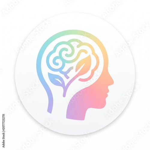 Flat Gradient Mental Wellness Brain Botanical Leaf Icon