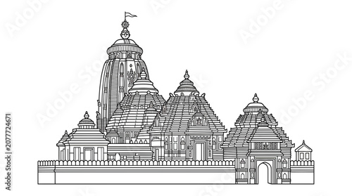 Konstfotografi Jagannath Temple Puri Outline Drawing, Famous Hindu Shrine Architecture, Odisha