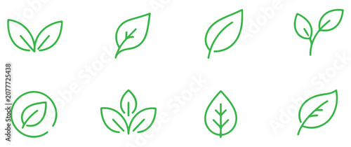 Canvastavla Green eco-friendly leaf icon set in minimalist style showing different leaf shap