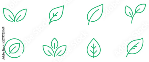 Bild auf Leinwand Green eco-friendly leaf icon set in minimalist style showing different leaf shap