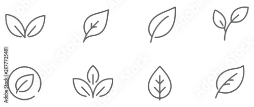Foto Green eco-friendly leaf icon set in minimalist style showing different leaf shap
