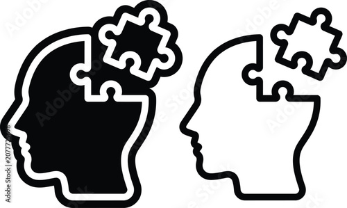 Mental health awareness puzzle brain piece vector icon with psychology intelligence thinking illustration solution cognition awareness silhouette