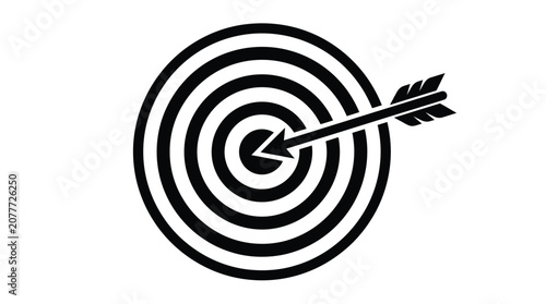 Schilderij op canvas Dartboard With Arrow Black Vector Silhouette On White Background