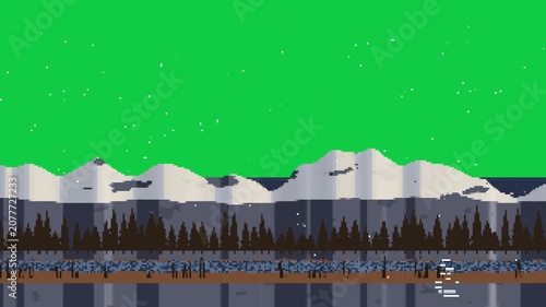 8-bit lake moving when right light starting stars blinking lake rippling making calm transparent bg