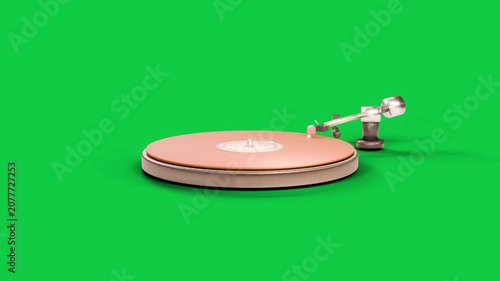 Turntable disc turning after arm appearing, shifting, glint pulsing on transparent showing design