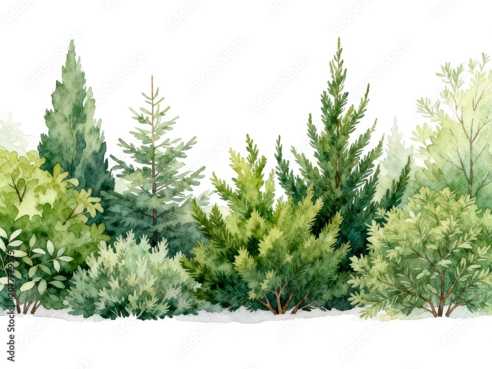 Fototapeta premium Watercolor Forest Plants on White