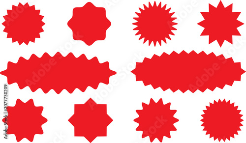 Set of red starburst badges and Sale sticker,
