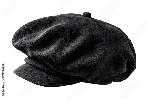 Foto Classic black wool newsboy cap hat isolated on transparent background