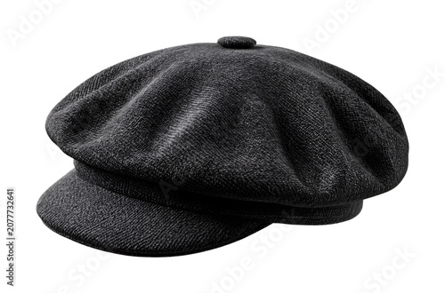 Canvastavla Classic black newsboy cap made of textured fabric isolated on transparent backgr