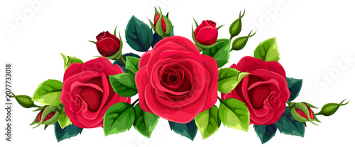 Red roses isolated on a white background. Red roses bouquet. Vector floral design element 