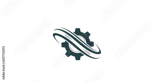 Innovative gear logo with dynamic curved swoosh elements.