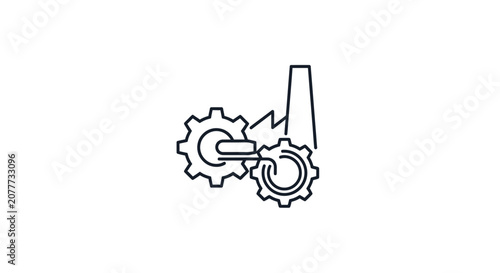 Interlocked gears with factory building industrial icon.