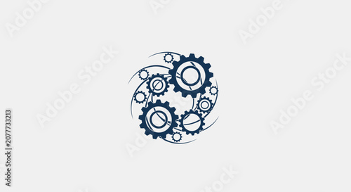 Interlocking triple gear system with dynamic swirl lines.