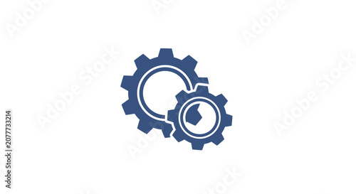 Interlocking gears with magnifying glass for technical search optimization.