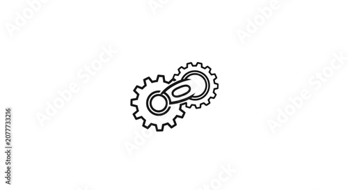 Interlocking outline gears representing mechanical teamwork and industrial processes.