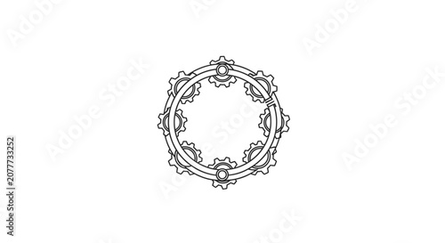 Intricate circular arrangement of multiple interconnected small gears.