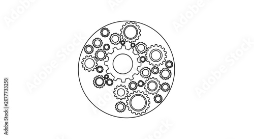 Intricate circle of mechanical gears representing industrial complexity
