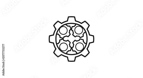 Intricate circular gear icon with complex internal mechanical patterns.