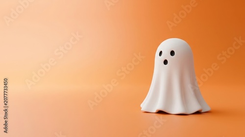Halloween ghost decoration minimalist white specter on orange background for festive celebrations