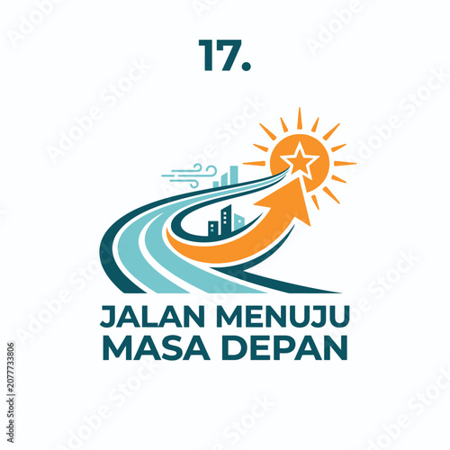 A graphic illustration showing a path leading toward a bright rising sun
