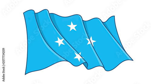 Tableau sur toile Waving Flag of the Federated States of Micronesia, Blue with Four White Stars