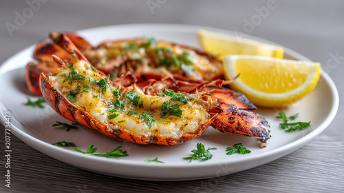 Split Open Grilled Lobster Glistening with Melted Butter