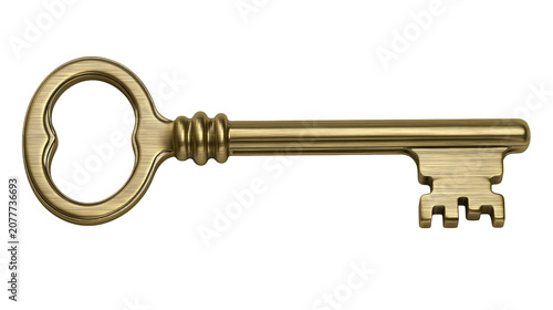 Foto Antique brass skeleton key with ornate bow and bit