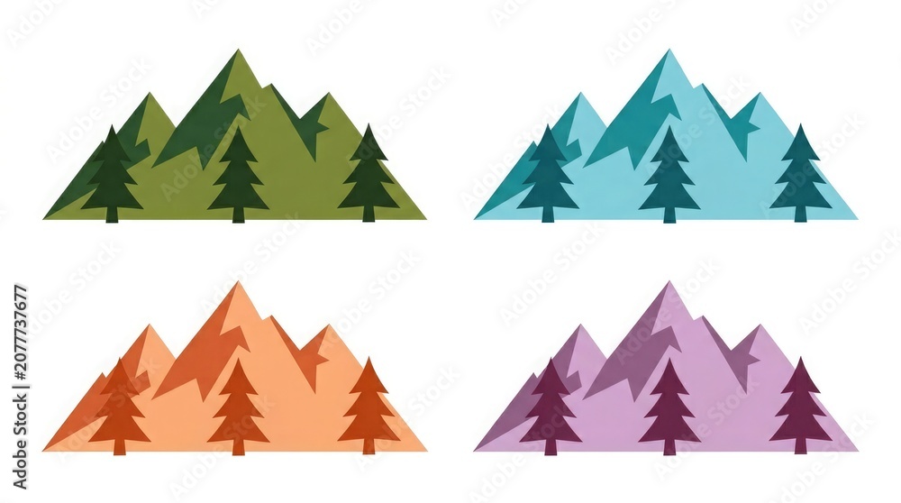 Obraz premium Colorful mountain ranges with evergreen trees