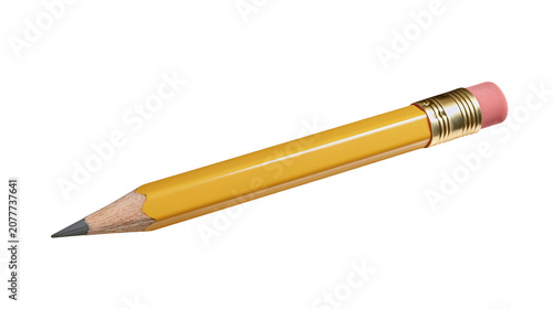 фотографія Yellow hexagonal pencil with pink eraser and metal ferrule