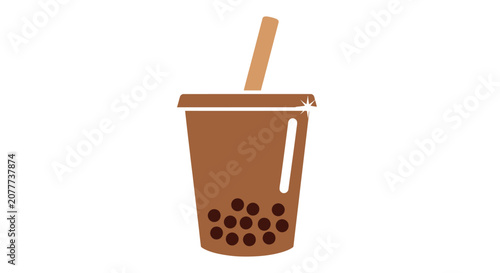 A simple flat vector illustration of a refreshing brown milk tea beverage