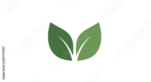 A simple graphic illustration featuring two green leaves on a white background