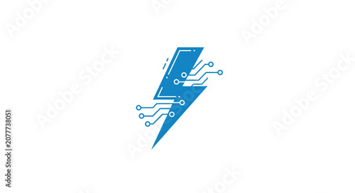 Digital lightning bolt icon: Representing technology, power, and connection on white background