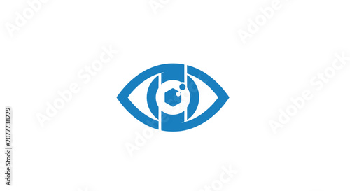 Minimalist eye logo design with a geometric iris on a white background, concept illustration