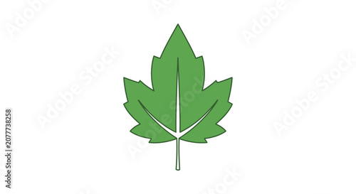 Minimalist green leaf illustration on white background, botanical concept, graphic design