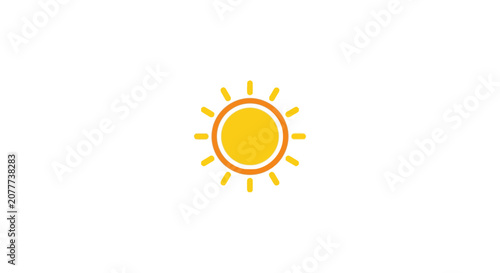 Minimalist sun icon representing warmth, energy, and bright illumination, isolated on white