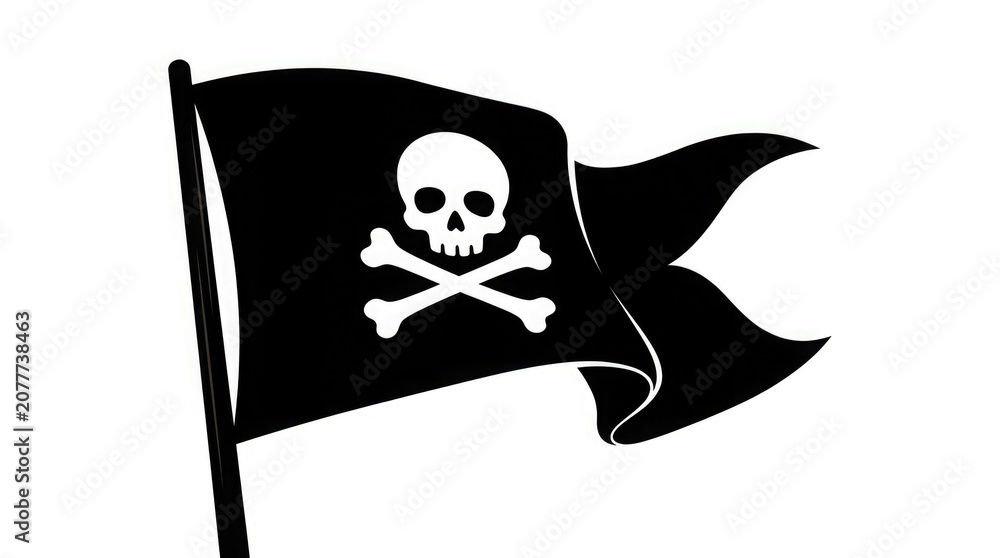 Naklejka premium Jolly roger pirate flag illustration with skull and crossbones on white background