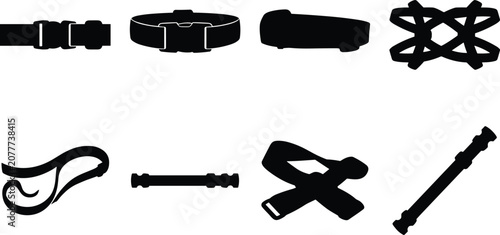 Tableau sur toile Dog collar and leash silhouette collection, pet restraint accessories and walkin