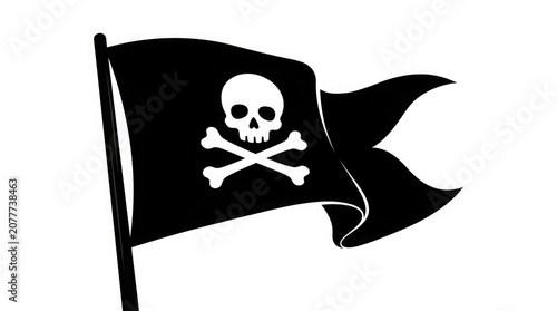 Jolly roger pirate flag illustration with skull and crossbones on white background