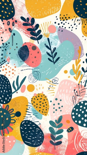 Colorful Abstract Art with Floral Elements.